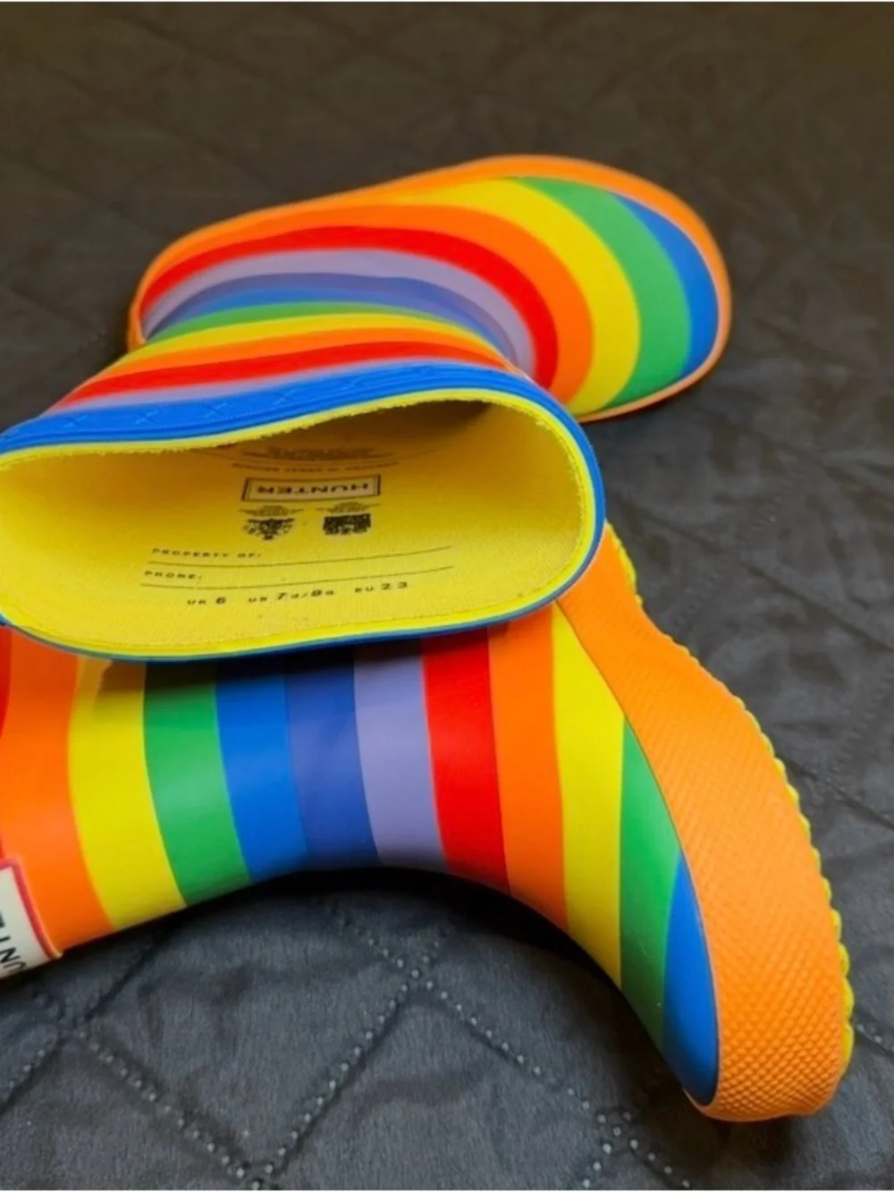 Hunter Kids Rainbow Striped Rain Boots with Yellow Lining
